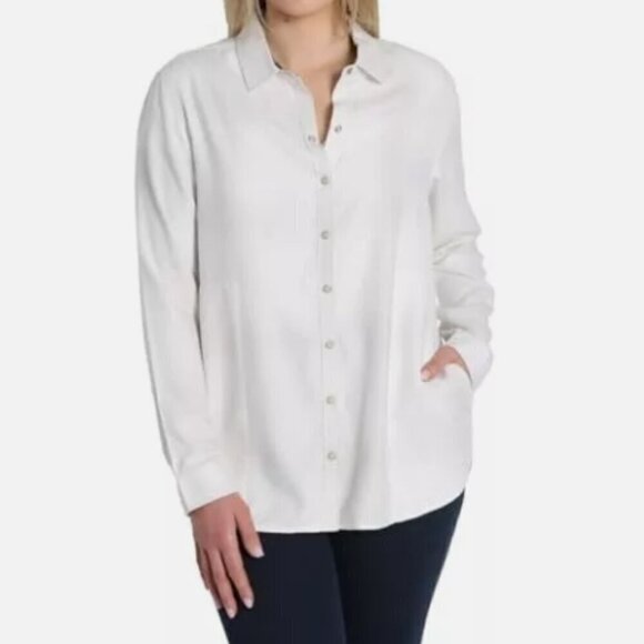 JACHS Girlfriend Tops - NEW Women's Jachs Girlfriend Super Soft Feel Flannel Shirt White Size XXL H574